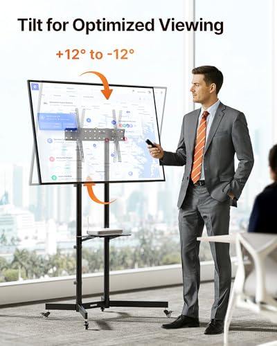 Heavy-Duty Rolling TV Stand for 32–85" Screens — Supports 187 lbs (154 lbs TV + 33 lbs Shelf), Stable Mobile TV Cart with Shelf & Locking Wheels