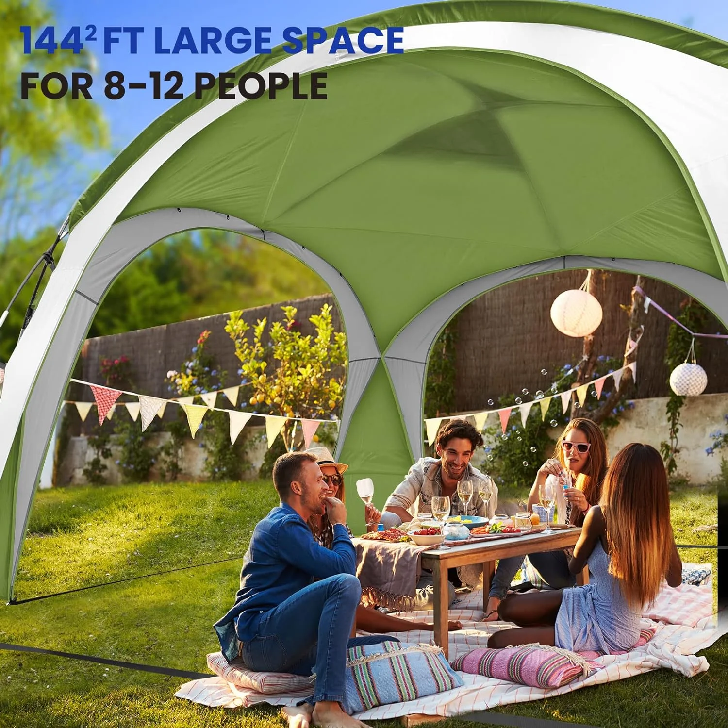 UNP Easy Beach Tent 12 X 12ft Pop Up Canopy UPF50+ Tent with Side Wall, Ground Pegs, and Stability Poles, Sun Shelter Rainproof