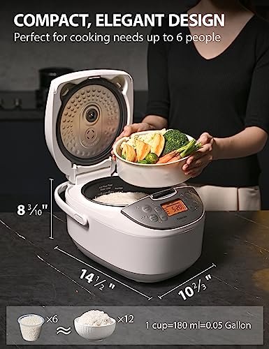 Toshiba Rice Cooker 6 Cup Uncooked – Japanese Rice Cooker with Fuzzy Logic Technology, 7 Cooking Functions, Digital Display