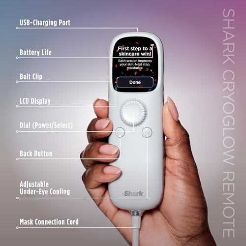 Shark CryoGlow LED Face Mask with Under-Eye Cooling, Anti-Ageing & Blemish Repair, Red & Blue LED, Infrared Light Therapy, USB-C, Remote Control
