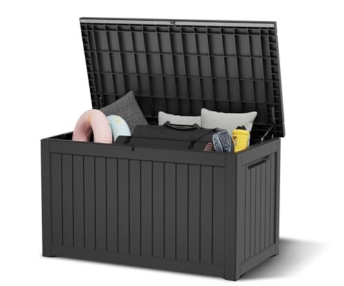 KAMABOKO Outdoor Storage Box, 150 Gallon Large Outdoor Resin Deck Box, Storage Waterproof Boxes Lockable Lid for Garden Tools, Pool Supplies