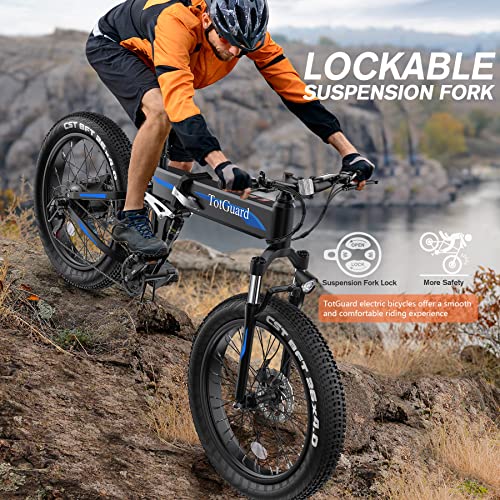 TotGuard Electric Bike,26" x4.0 Fat Tire Electric Bike with 975W Peak Motor,48V 10.4Ah Removable Battery, 21.6MPH Foldable Mountain Ebike