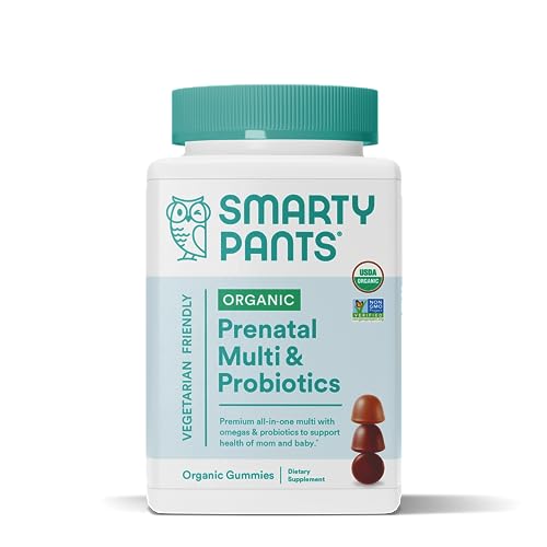 SmartyPants Organic Prenatal Vitamins, Daily Gummy Multivitamin: Folate, Probiotics, Vitamins C, D3, B12, K & Zinc for Immune Support