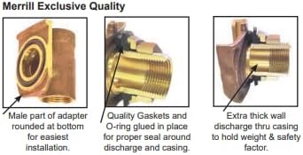Merrill MFG MBNL225 No Lead Brass 1-1/4 Pitless Adapter for Submersible Well Pump (Fits Well Casing Sizes 5-8) Discharge Pipe 1-1/4, Casing Hole 2-1/8