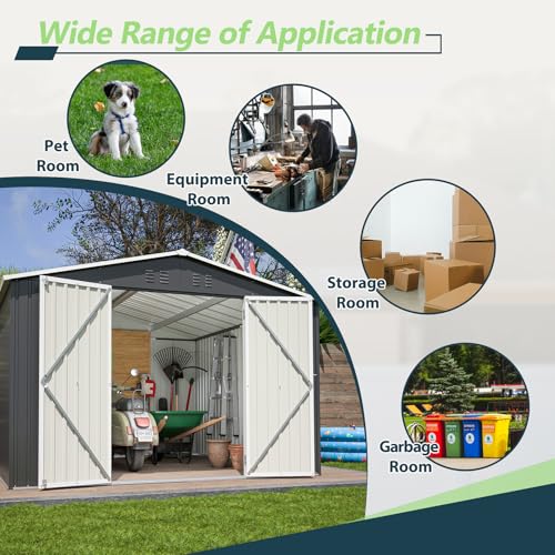 6x4 ft Small Outdoor Metal Storage Shed with Floor Frame & Lockable Door, Heightened Entry Garden Tool Shed for Backyard, Durable Galvanized Steel