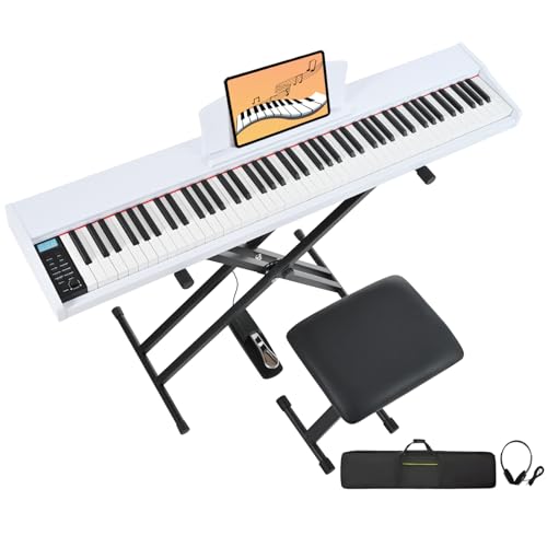 Digital Piano 88 Key Weighted with Piano Bench, 88 Key Full Size Semi Weighted Keyboard Piano, Electronic Piano for Beginner,with Adjustable Stand