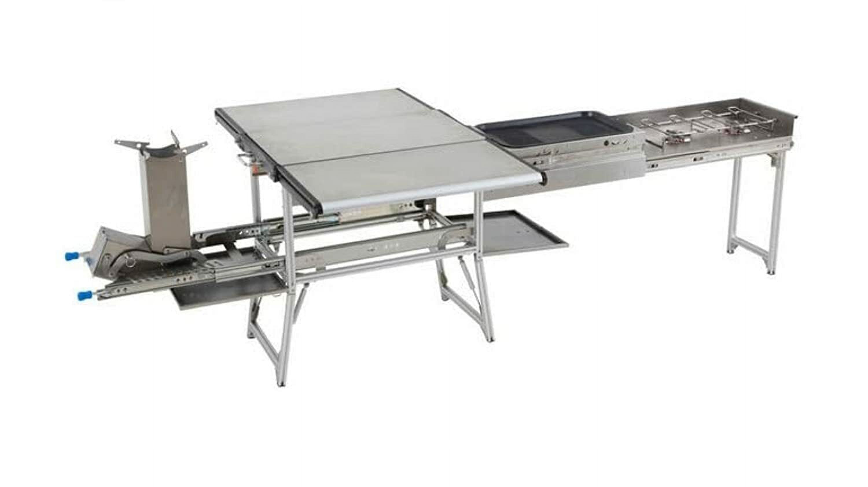 Overland Vehicle Systems Komodo Camp Kitchen - Dual Grill, Skillet, Folding Shelves, and Rocket Tower - Stainless Steel