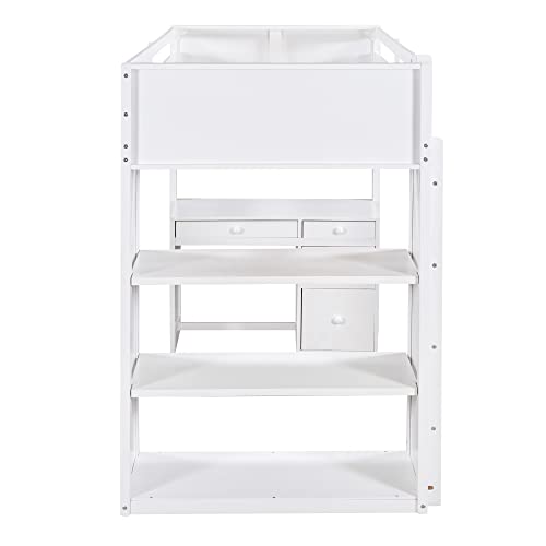 Harper & Bright Designs Full Size Loft Bed with Wardrobe and Desk, Solid Wood Loft Bed Frame with Storage, for Kids Teens Adults (Full Size, White)