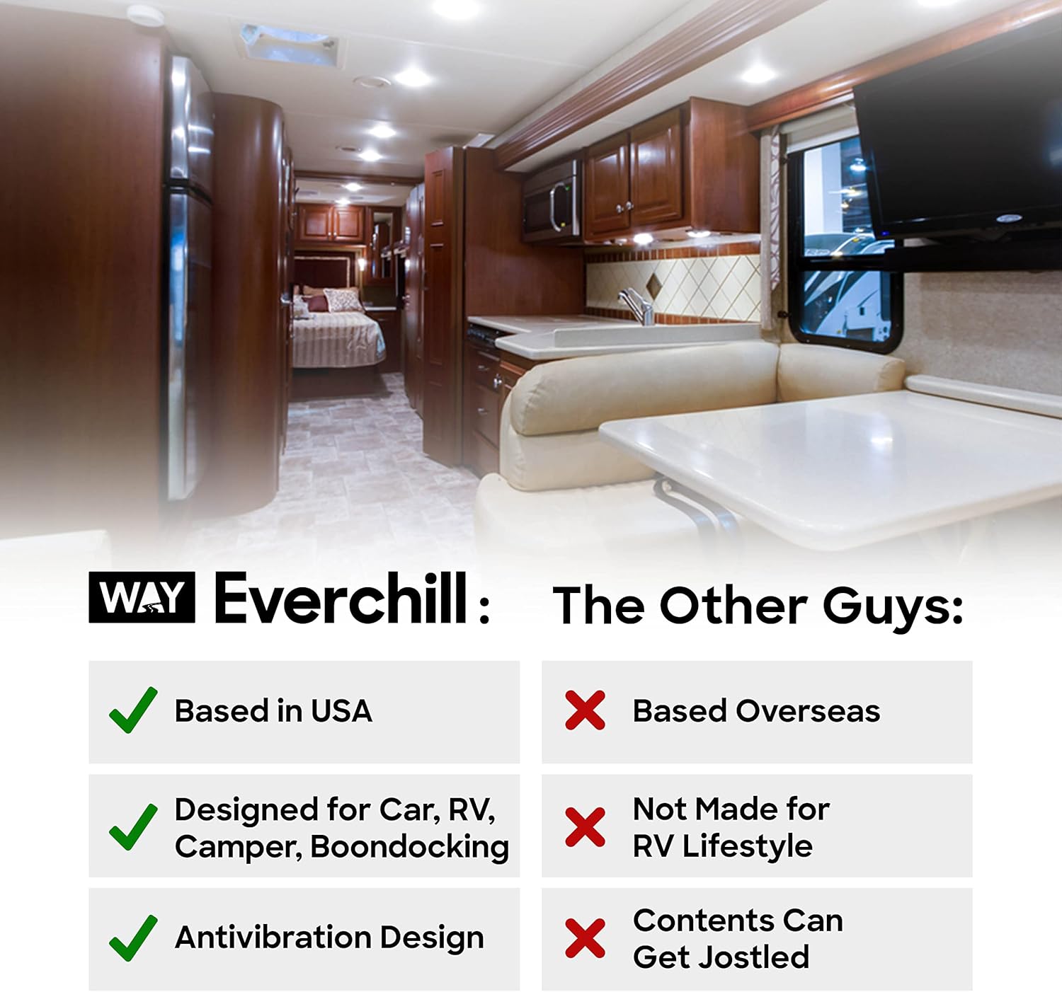 Everchill RV Refrigerator, 110V Fridge, 16.2 CU FT Capacity, 30 Inch Width, Frost Free, French Doors, Black with Glass Front