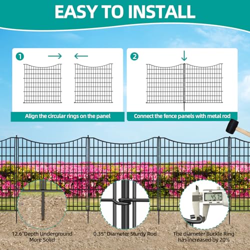 18 Panels No Dig Decorative Fence with Gate, 33 in(H) X 40.5 ft(L) Tall Garden Fence Animal Barrier, Rustproof Metal Wire Edging Border