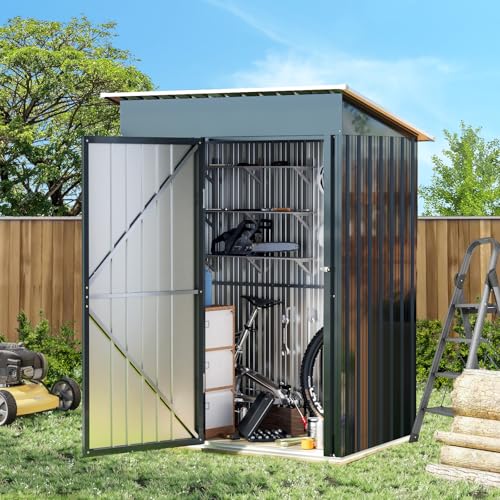 6x4FT Outdoor Steel Storage Shed with Clear Window, Lockable Doors, Weather-Resistant Metal Tool Shed for Garden, Backyard, Patio, and Utility Storage