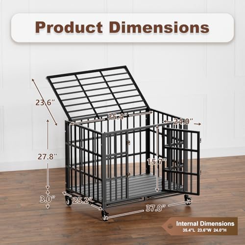 54 Inch Heavy Duty Dog Crate with Wheels，Indestructible Escape-Proof Dog Cage for Large Dogs
