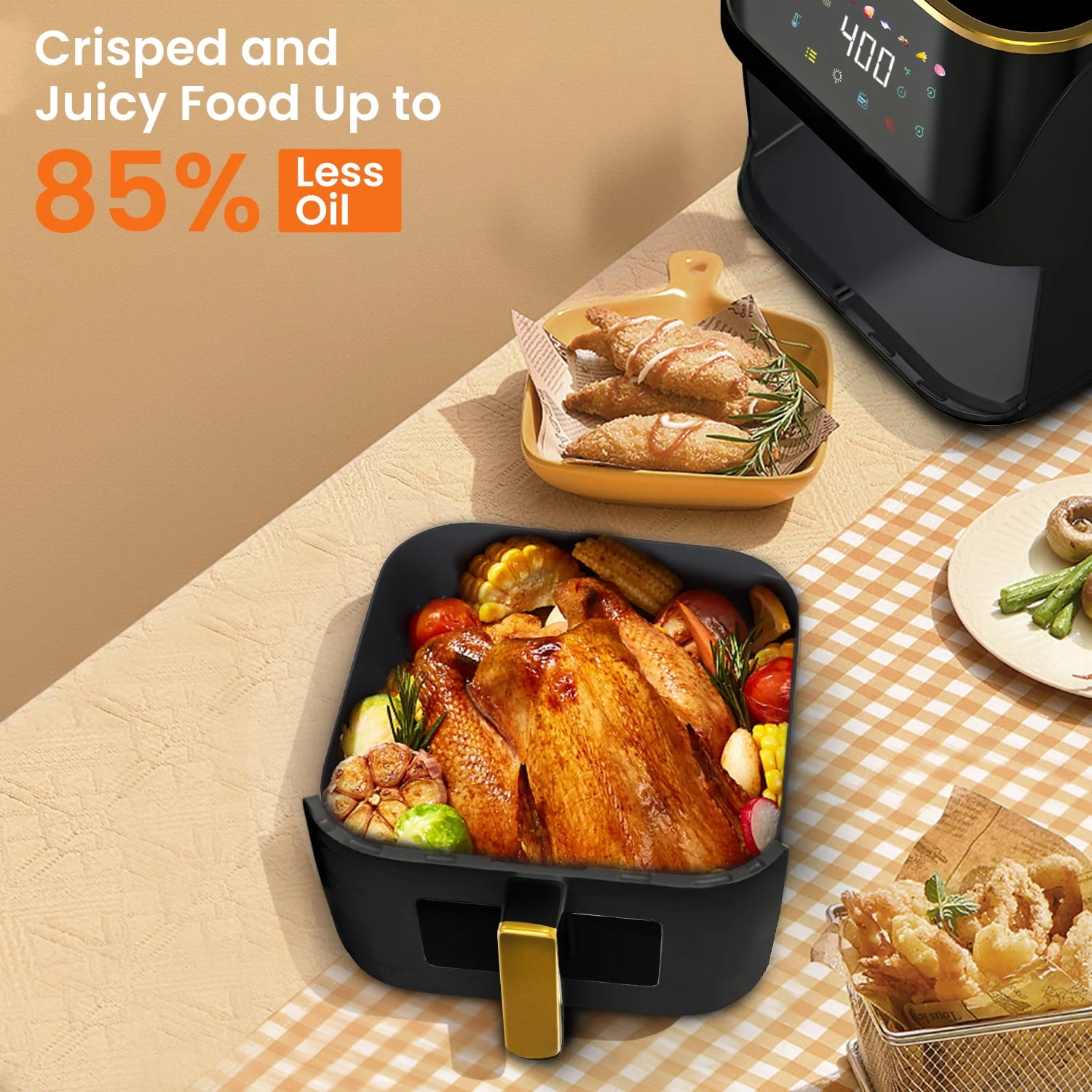 Newest Air Fryer Large 8.5 QT, White, 8 in 1 Touch Screen, Visible Window, 1750W