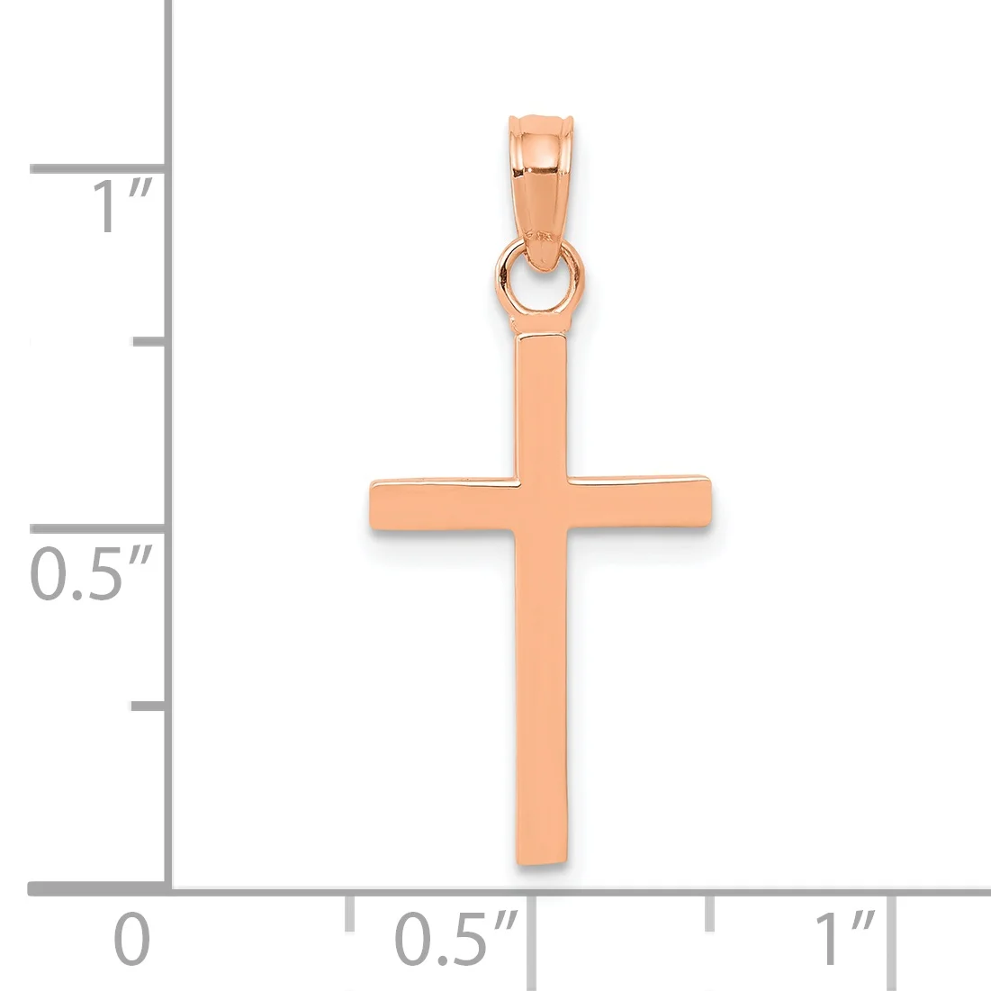 14K Rose Gold Polished Cross Pendant (23.7 mm) With 14K Yellow Gold Light Weight Rope Chain 16"