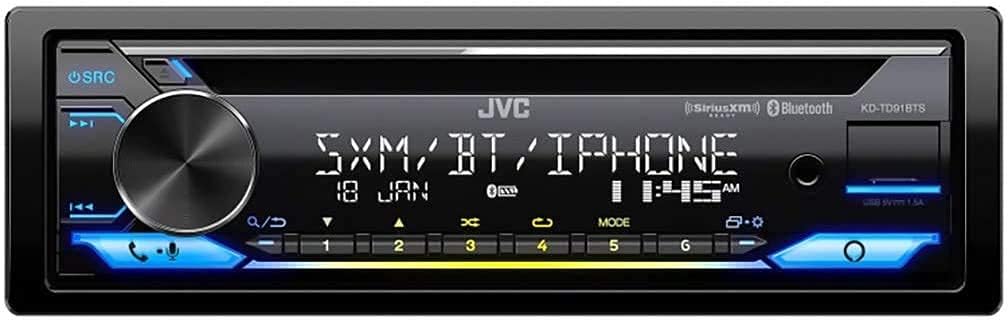 JVC KD-TD91BTS Car CD Receivier Music Lover's Bundle with SiriusXM Satellite Radio Tuner and Premium Alpine Coaxial Speakers. Amazon Alexa, Front USB