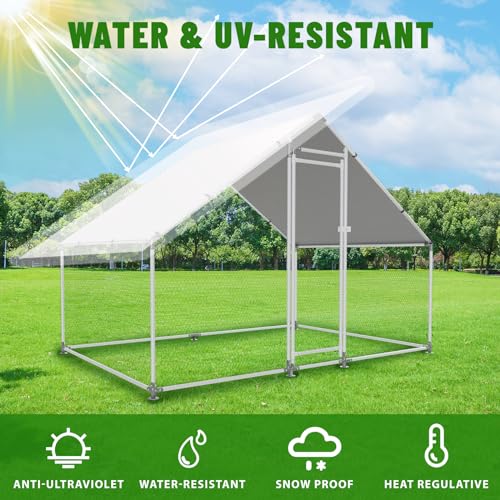 Large Metal Chicken Coop Walk-in Poultry Cage with Water-Resident and Anti-UV Cover Duck Rabbit Cat House Outdoor Chicken Run Pen with Spire Shaped