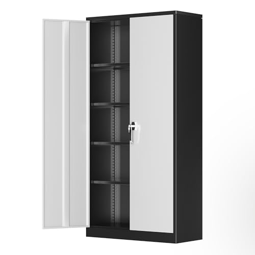Greenvelly Steel SnapIt Storage Cabinet 72" Locking Metal Garage Storage Cabinet with 4 Adjustable Shelves, 2 Doors and Lock for File, Office, Garage