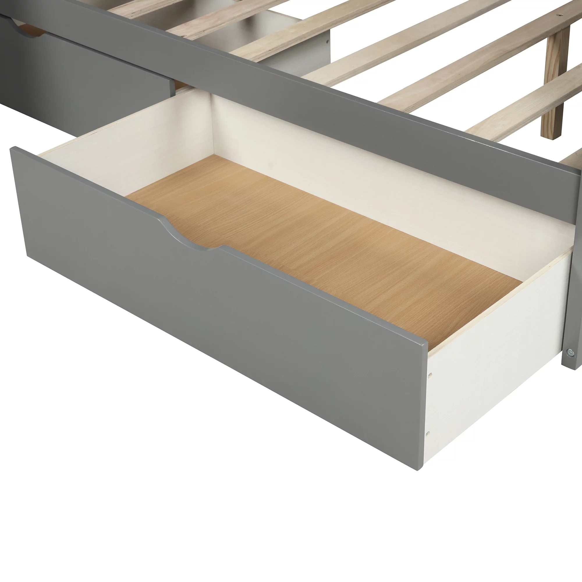 Euroco Wood Twin over Full Bunk Bed with 2 Drawers and Slide, Storage Staircase for Bedroom, Gray - Radiant Selections