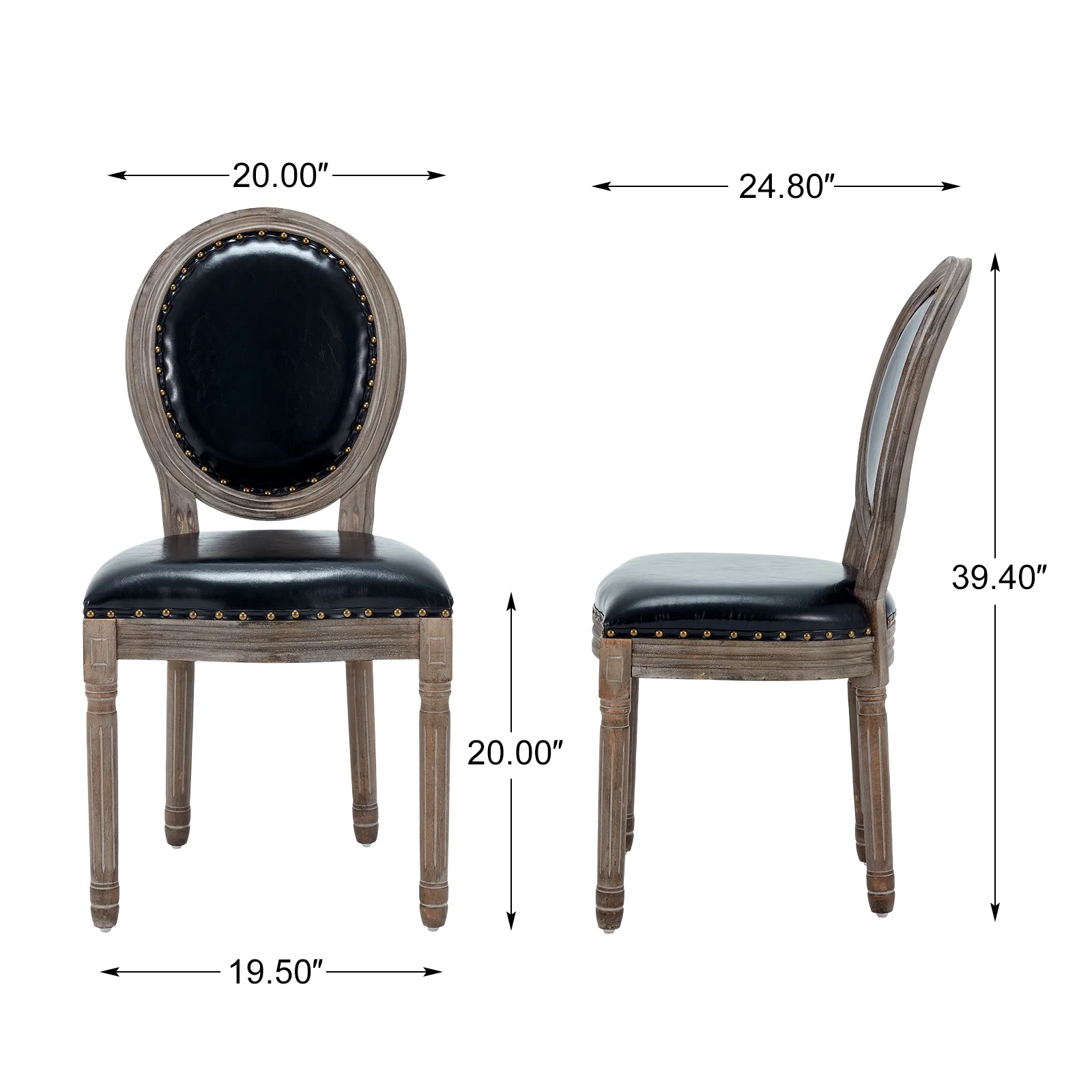 AVAWING Farmhouse Leather Dining Room Chairs 2 PCS, French Chairs with Round Back, Brown Wood Legs