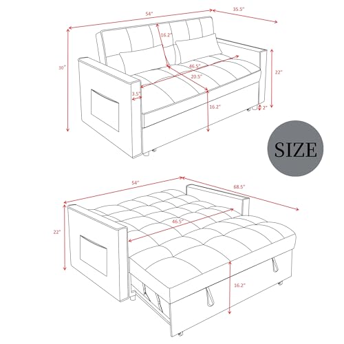 3 in 1 Sleeper Sofa Bed, Futon Sofa Bed for Living Room with Side Pocket, Black Sleepers Sofa Couch with Pullout Bed