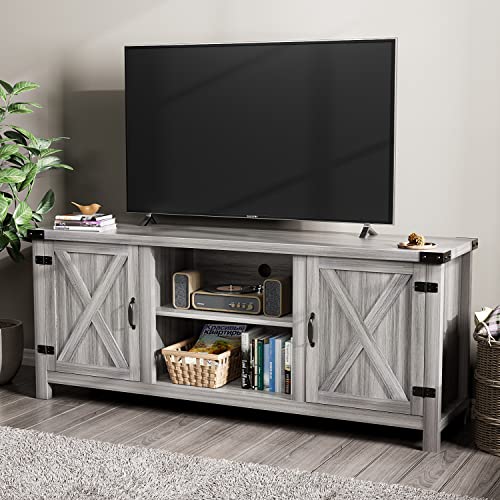 YESHOMY Modern Farmhouse TV Stand with Two Barn Doors and Storage Cabinets for Televisions up to 65+ Inch, Entertainment Center Console Table