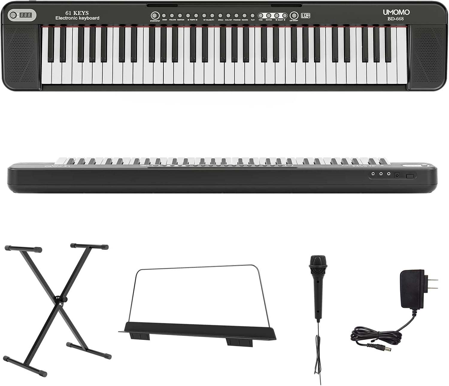 UMOMO UMK-816 Electric Piano Keyboard with Stand, 61 key Music Keyboard Piano, Portable Electronic Musical Piano with Microphone, Power Supply
