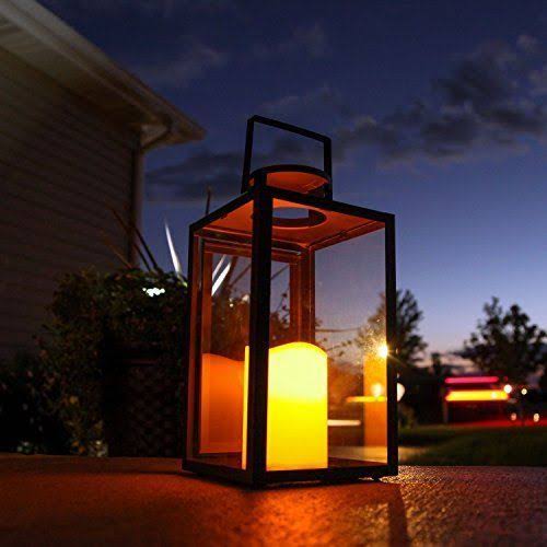 Lamplust Outdoor Flameless Black Candle Lanterns, Glass Paneled, 11x22 Height, Warm White