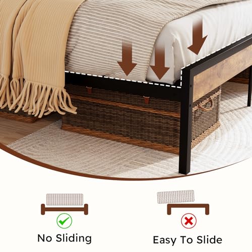 Queen Size Bed Frame with 4 Storage Drawers, LED Platform Bed with Headboard, Built in Charging Station, Noise Free, Stable and Solid