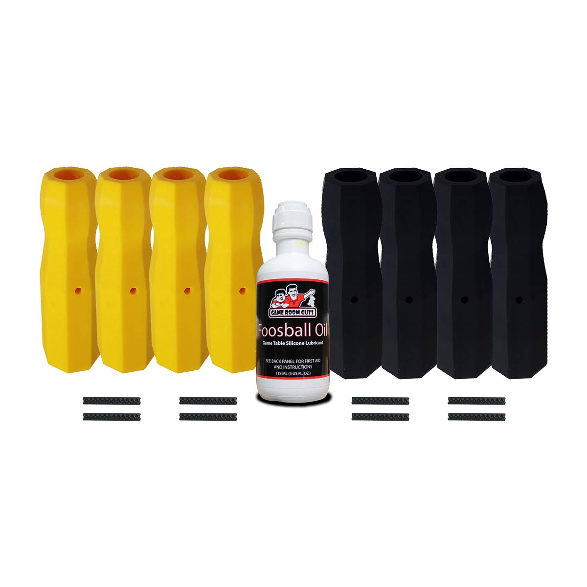 Tornado Foosball Plastic HANDLES- Black u0026 Yellow- Set of 8 with Pins and Foosball Oil