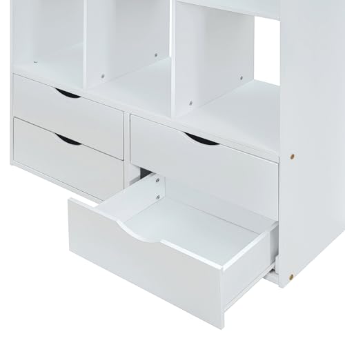 Full Size Loft Bed with Desk & Wardrobe, Solid Wood Kids Loft Bedframe w/3 Storage Drawers & 2 Shelves, Maximum Space Design, for Bedroom, Dorm, Gray
