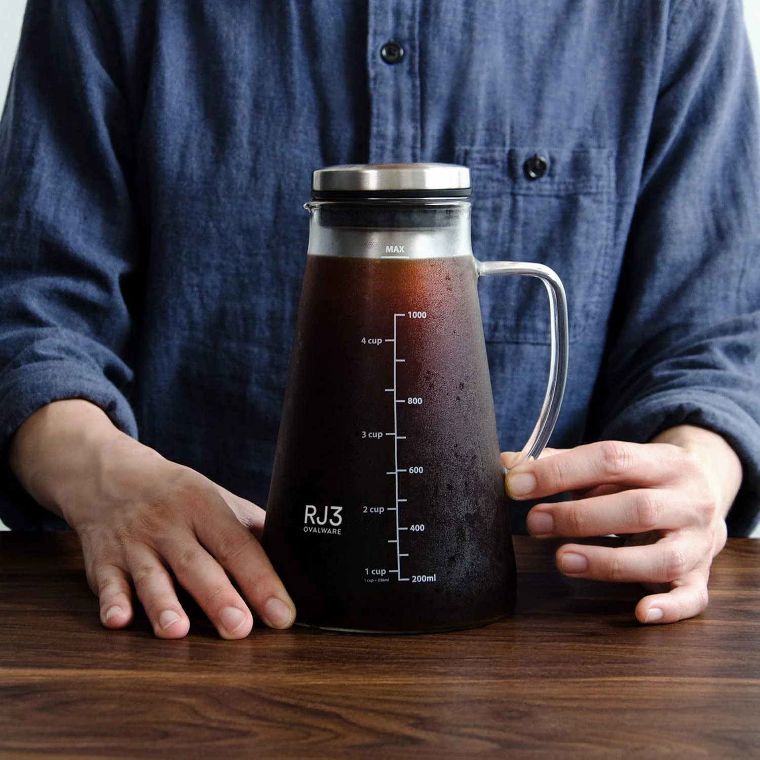 Airtight Cold Brew Iced Coffee Maker & Tea Infuser with Spout - 1L Ovalware RJ3 Brewing Glass Carafe