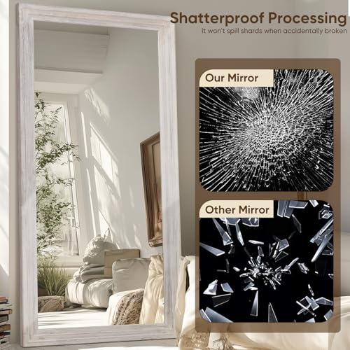 Full Length Mirror, 71"×32" Wooden Mirror Full Length with Stand Wood Floor Mirror, Oversized Stand Up Mirrors Large Wall Mirrors