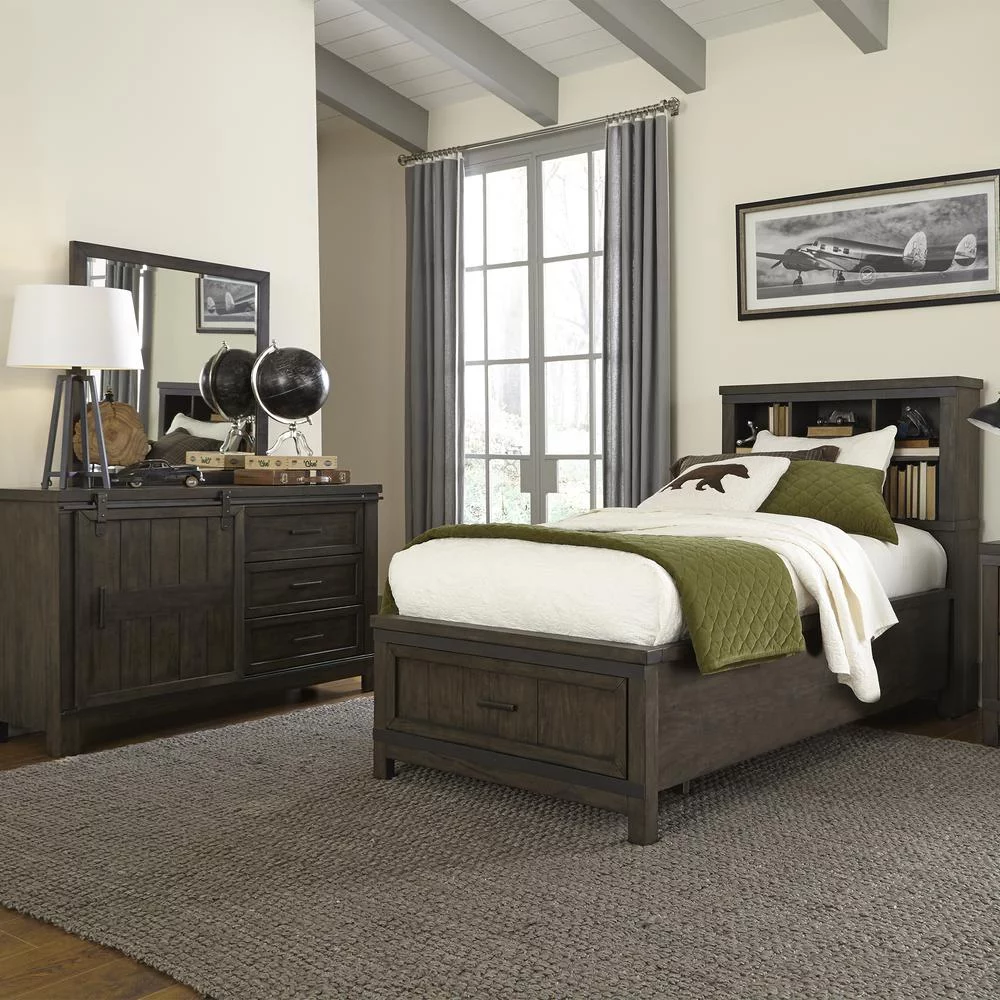 Thornwood Hills Dark Gray Twin Bookcase Bed