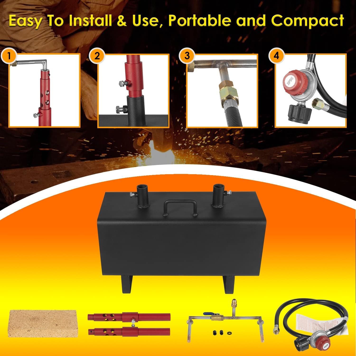 Yoursme Propane Gas Forge Portable, Double Burner Blacksmithing Forge Large Capacity Forge, Square Propane Burner Forge for Farrier