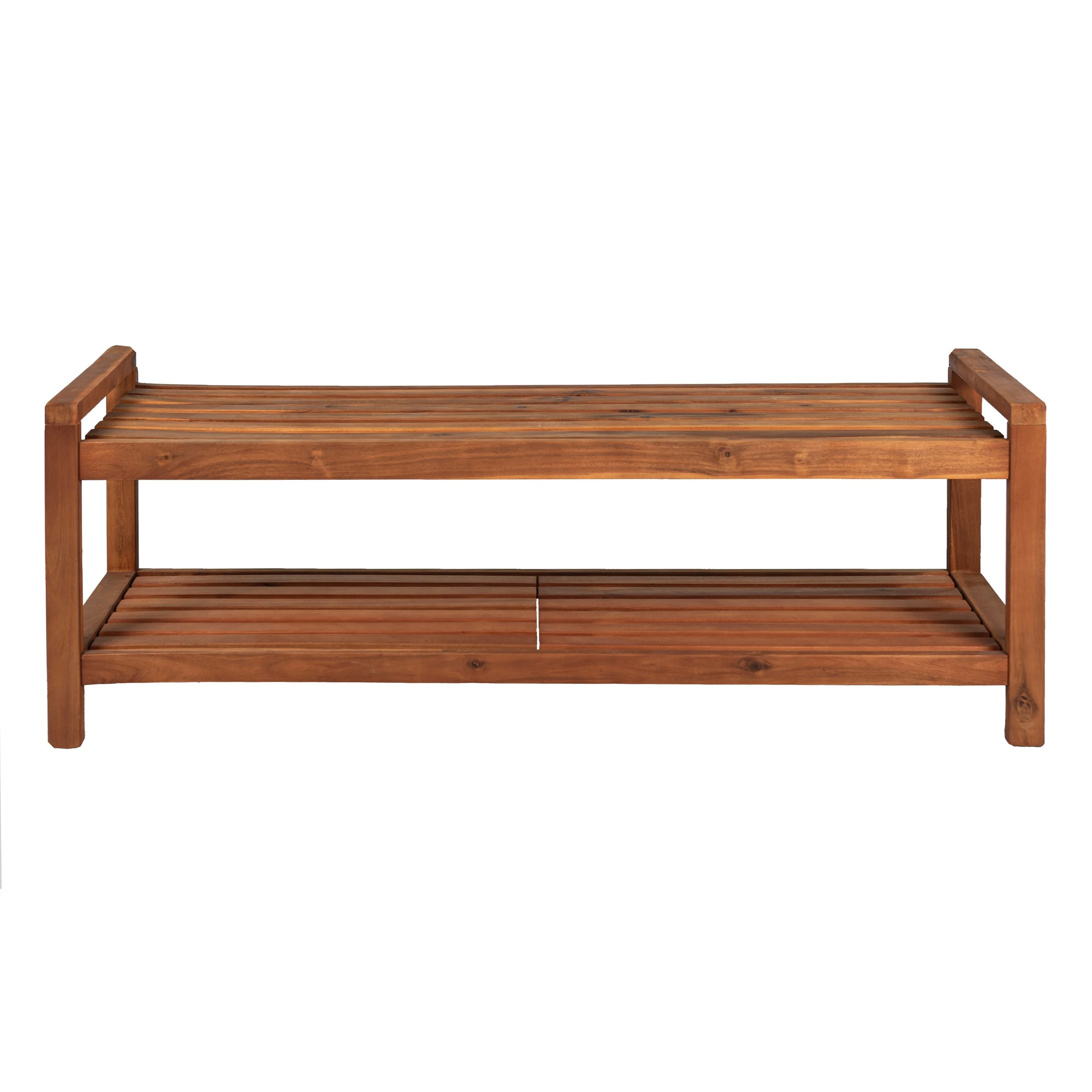 JONATHAN Y Lutyens 50.8" 3-Seat Mid-Century Modern 600-Lbs Support Acacia Wood Slat Outdoor Garden Patio Bench, Teak, by