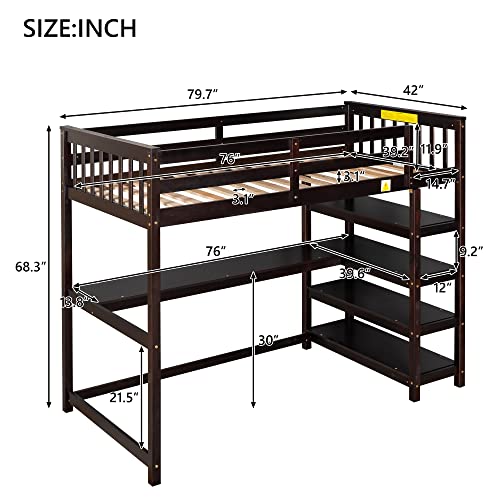 Harper & Bright Designs Full Loft Bed with Desk and Wardrobe,Solid Wood Loft Bed Frame Full with Storage Drawers for Kids Teens Adults