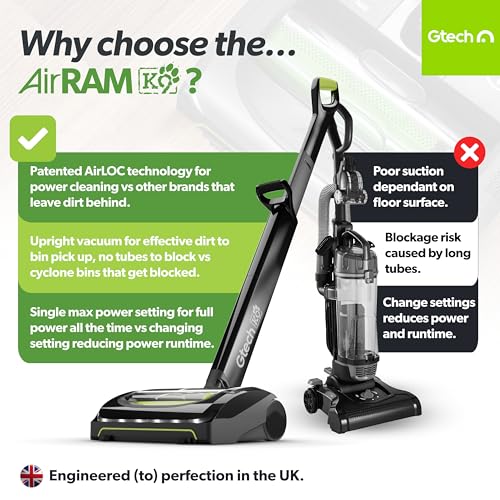 Gtech AirRAM Platinum Cordless Vacuum Cleaner - Includes Anti-Hair Wrap Brush Bar - Perfect for Carpet and Hardwood Floors