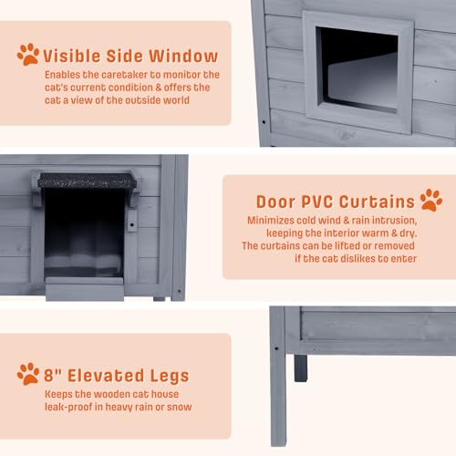 BRIOPAWS Outdoor-Cat-House-Insulated | Feral-Cat-Shelter for Winter | Weatherproof | Large Wooden Pet House for Multiple Cats | Foldable Ladder |