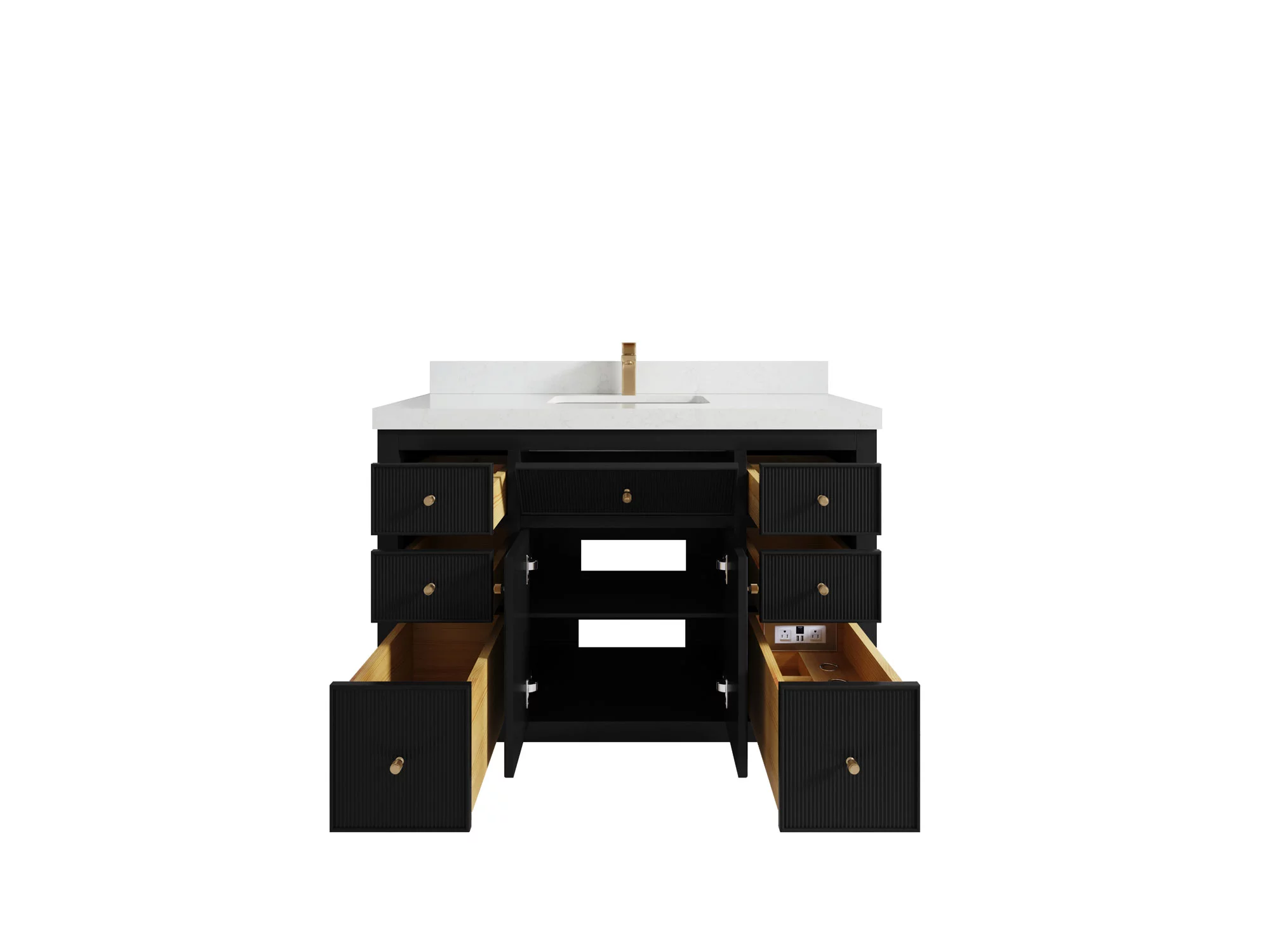 Sonoma 48 in W x 22 in D Free Standing Reeded Single Sink Bathroom Vanity in Black with Quartz or Marble Countertop