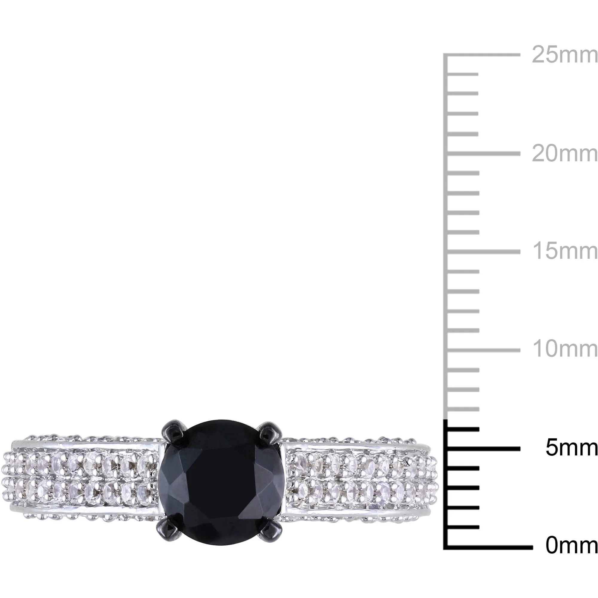3 Carat T.G.W. Black Spinel and Created White Sapphire Sterling Silver Double-Row Engagement Ring