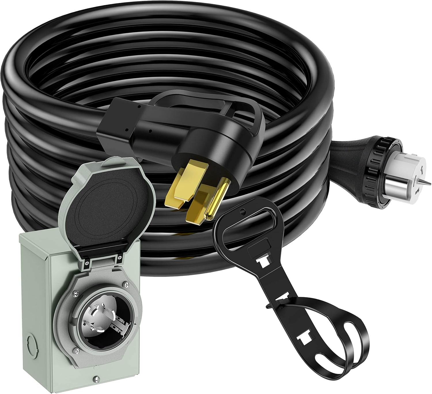 25 Feet 50 Amp Generator Cord and Generator Power Inlet Box Waterproof Kit, 125/250 Volts, Generator Power Cord NEMA 14-50P to SS2-50R Extension Cord