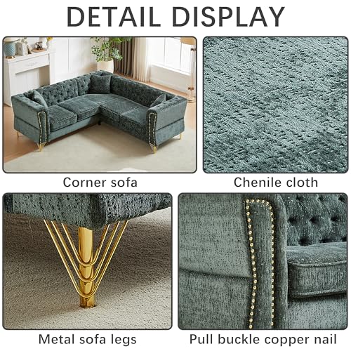 81.5”Chesterfield Sectional Sofa, Chenille Corner Sofa, L-Shaped Sectional Couch, 5-Seater Corner Sofas with 3 Cushions for Living Room, Bedroom