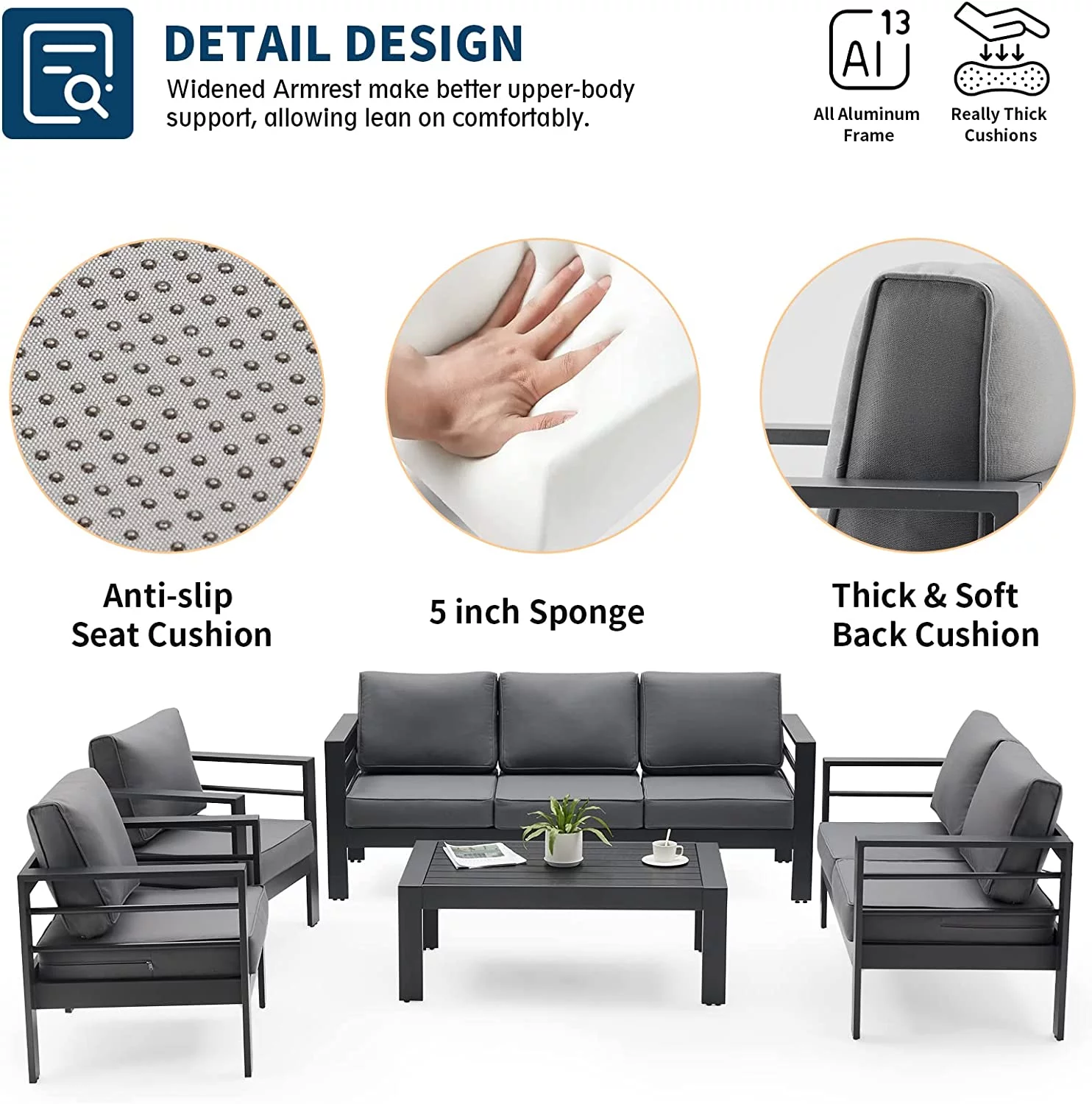 UDPATIO Aluminum Patio Furniture Set, Metal Patio Furniture Outdoor Couch, Aluminum Patio Chairs
