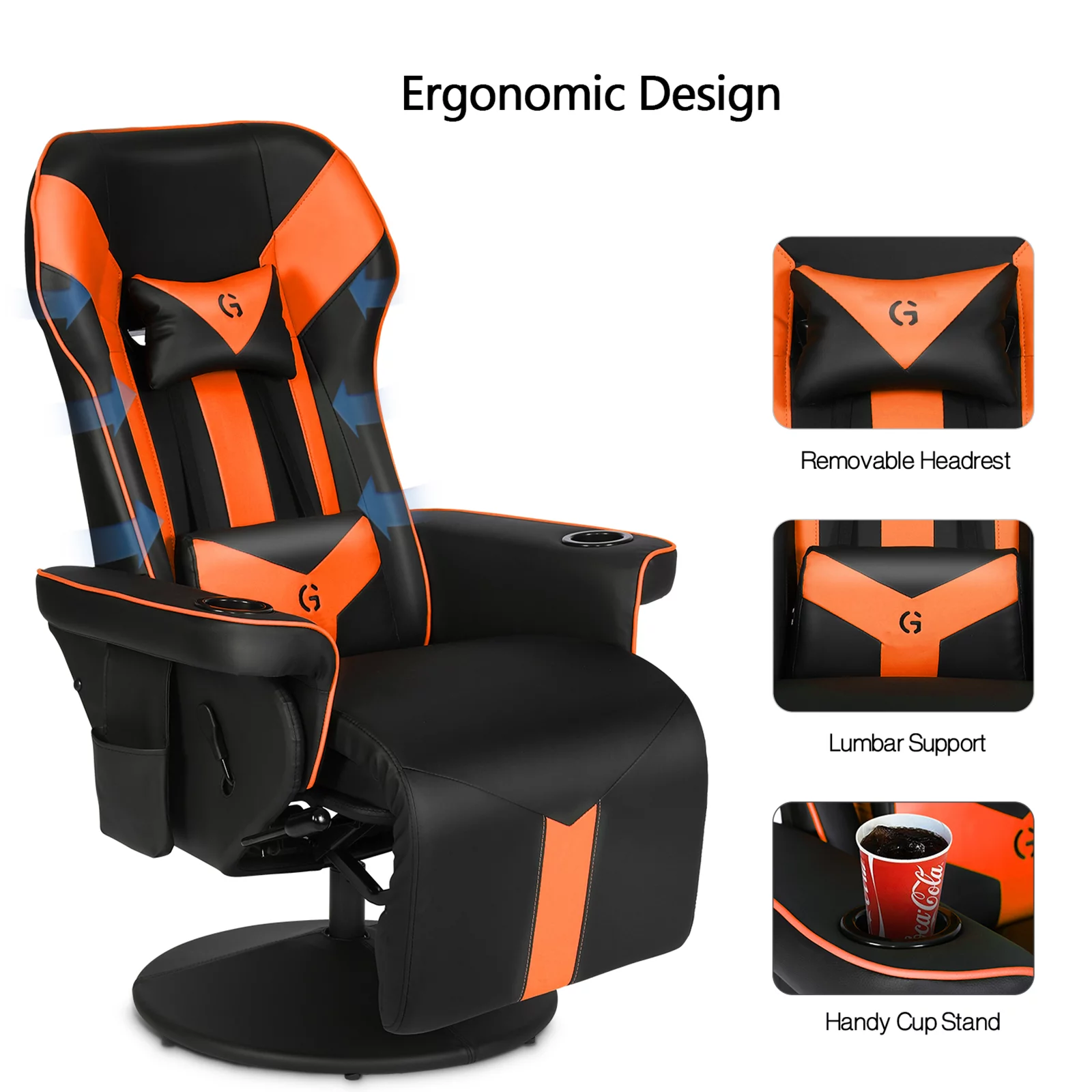 King Throne Ergonomic Gaming Chair High Back Video Racing Chair Swivel Recliner Chair with Footrest, Adjustable Backrest, Headrest, Lumbar Support