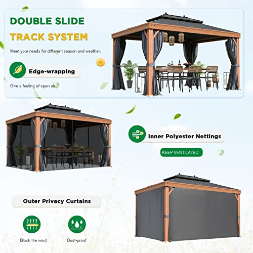 EROMMY 12'x20' Hardtop Gazebo Double Roof Galvanized Steel Canopy Outdoor Aluminum Frame Permanent Metal Pavilion with Netting and Curtains for Patio