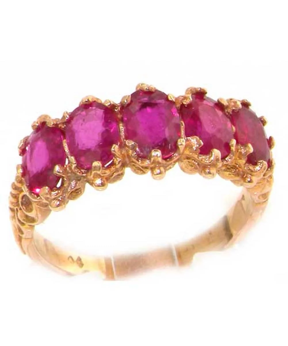 LBG British Made 14k Rose Gold Natural Ruby Womens Eternity Ring - 33 size options - Size 10