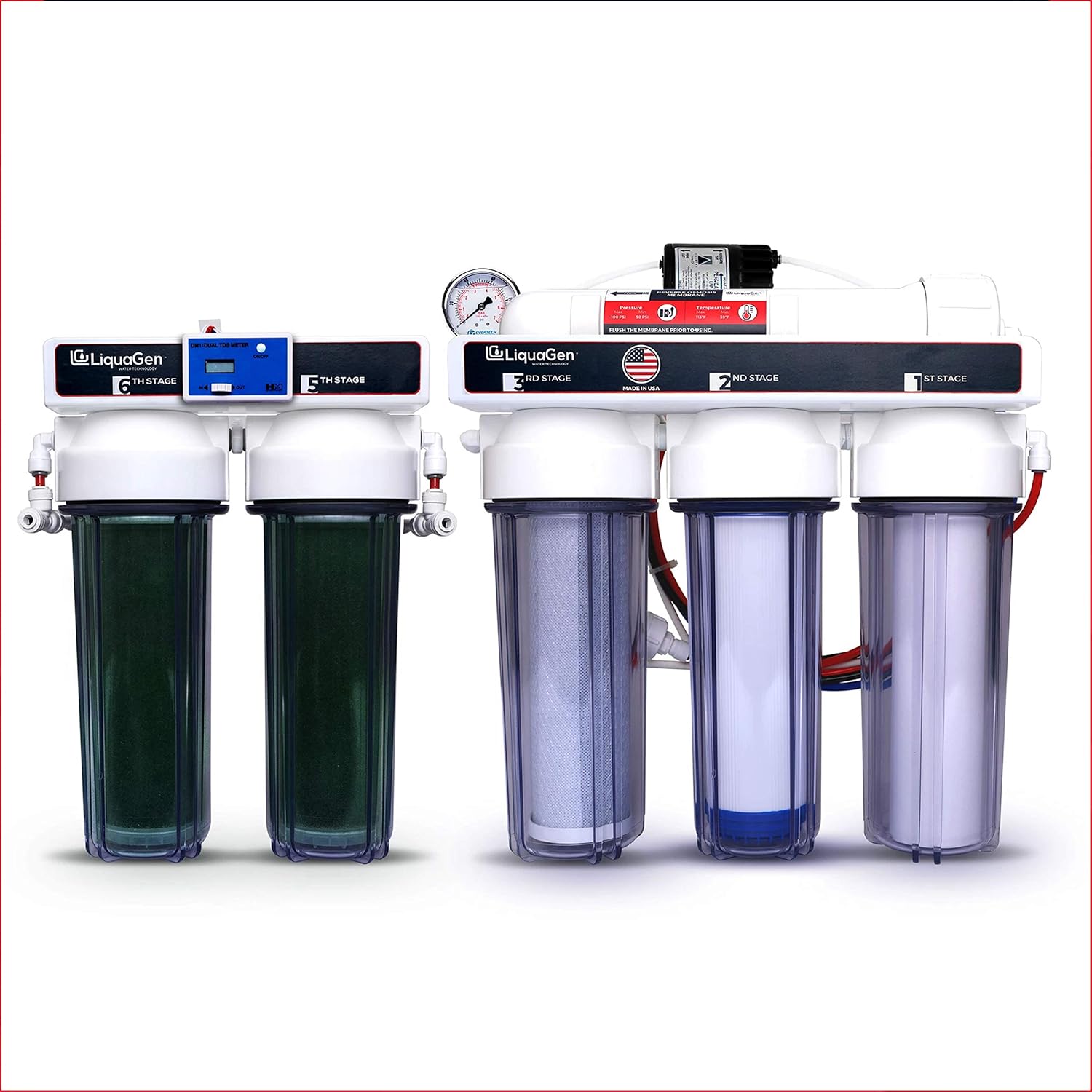 LiquaGen- Aquarium Reef Reverse Osmosis Deionization (RODI) Water Filter System + TDS Meter