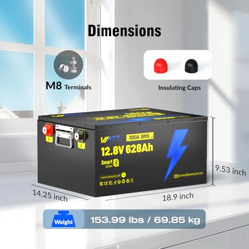 12V 314Ah Mini LiFePO4 Lithium Battery with Bluetooth 5.0, 200A BMS, 4.01kWh Energy, Upgraded Aluminum Cooling Fins & Braided Copper Wires, for RV
