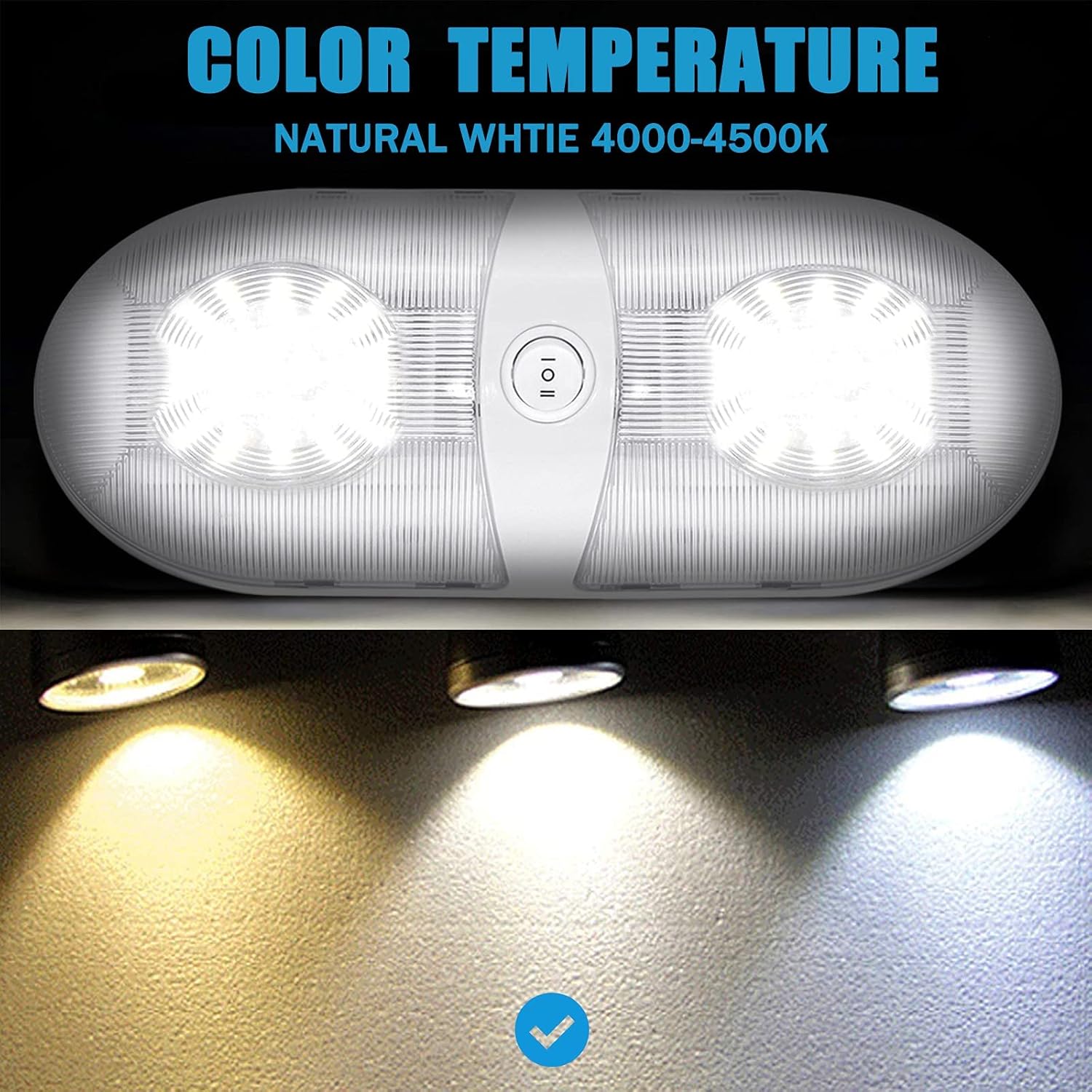 Miady RV Interior Light 650 Lumens 12V RV LED Ceiling Dome Light with ON/Off Switch for Car/RV/Trailer/Camper/Boat, Natural White 4000-4500K