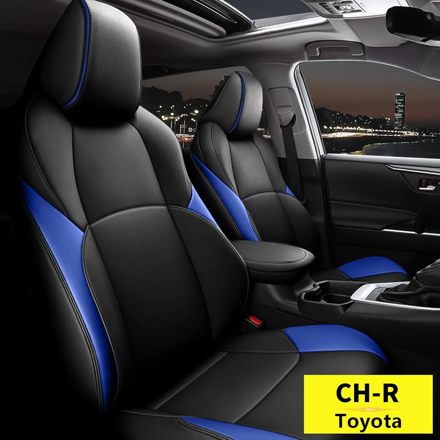 JXAUTO Custom Fit for Toyota C-HR Faux Leather Car Seat Covers Full Set Compatible for 2016 2017 2018 2019 2020 2021 2022 C-HR (Black)